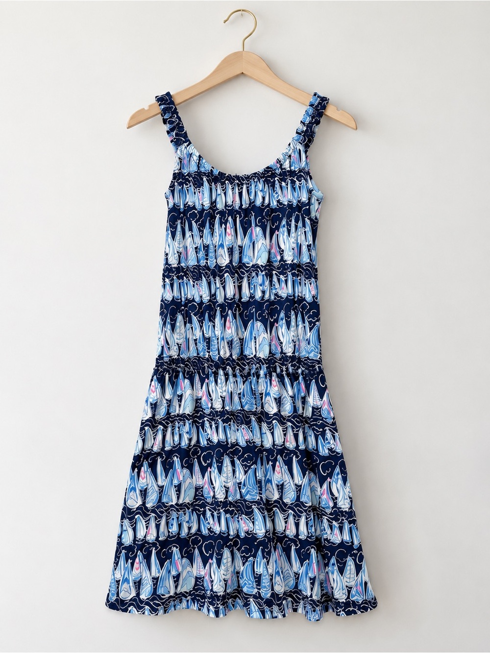 Navy Blue Sailboat Tiered Summer Romper